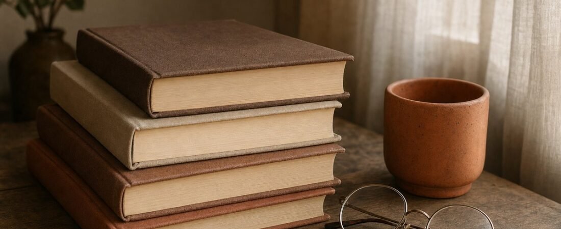 Pile de livres et lunettes evoquant l'etude scientifique du Reiki